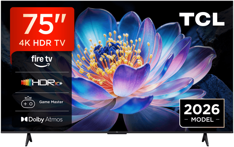 TCL 75V6D 75 inch 4K HDR-beeld, Fire TV, HDR10+, Dolby Atmos, DTS:X, Game Master, Motion Clarity, AirPlay 2, Druk op de knop en vraag aan Alexa