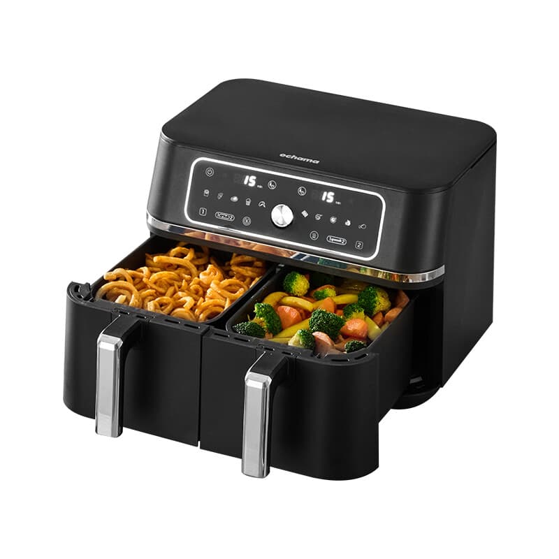 ochama Airfryer met twee kamers, 9 liter capaciteit, huishoudelijke keukenmachine, aparte kookzones met nauwkeurige temperatuurregeling, 10-in-1 multifunctioneel, thuisfriteuse en oven — afbeelding 1