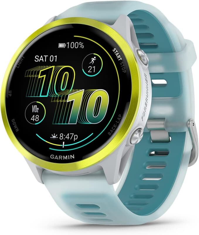 GARMIN Forerunner 570 47 mm smartwatch - Whitestone/Turquoise siliconen bandje — afbeelding 1