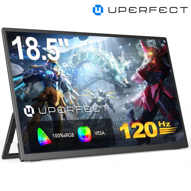 UPERFECT 18,5" 120Hz draagbare gamingmonitor met 1920 x 1080 Full HD mat IPS-scherm, USB-C, Mini-HDMI, voor laptop, pc, mobiele telefoon, PS4/5, Xbox, Raspberry Pi, draagbaar scherm, VESA-montage compatibel