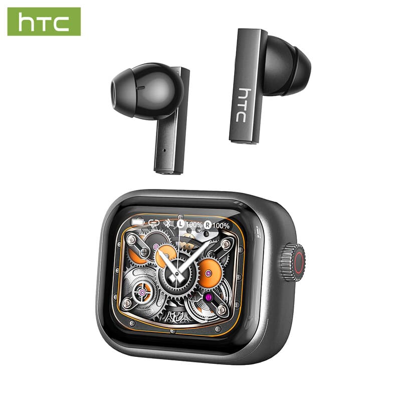 HTC NE40 AI-gestuurde in-ear oordopjes, Bluetooth 6.0, met LED-display, high-fidelity HiFi-audio, TWS True Wireless, aanraakbediening, waterbestendig, ingebouwde microfoon, geschikt voor kantoor, sport, studeren en audiogesprekken, grijs — afbeelding 1