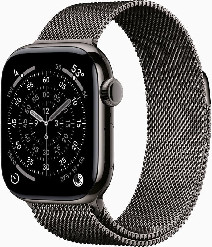 Apple Watch Serie 11 GPS + Cellulair 42 mm leisteen titanium kast met leisteen Milanese band — afbeelding 1