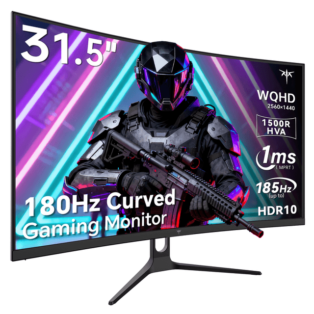 Ktc 32 inch Curved Gaming Monitor, 2K 180 Hz (OC 185 Hz) 1500R Monitor, H32S5 | QHD 1440P PC Computer Monitor, 1 ms met Adaptive Sync, DisplayPort/HDMI/USB, VESA Wandmontage, Kantelbaar