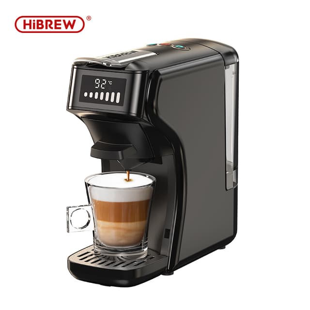 HiBREW H1B 6-in-1 capsulekoffiezetapparaat, watertank van 600 ml, extractie met 19 bar druk, koud-/warmmodus, ledindicator, voor Kcup*/Nes*/DG*/espressopoeder, zwart