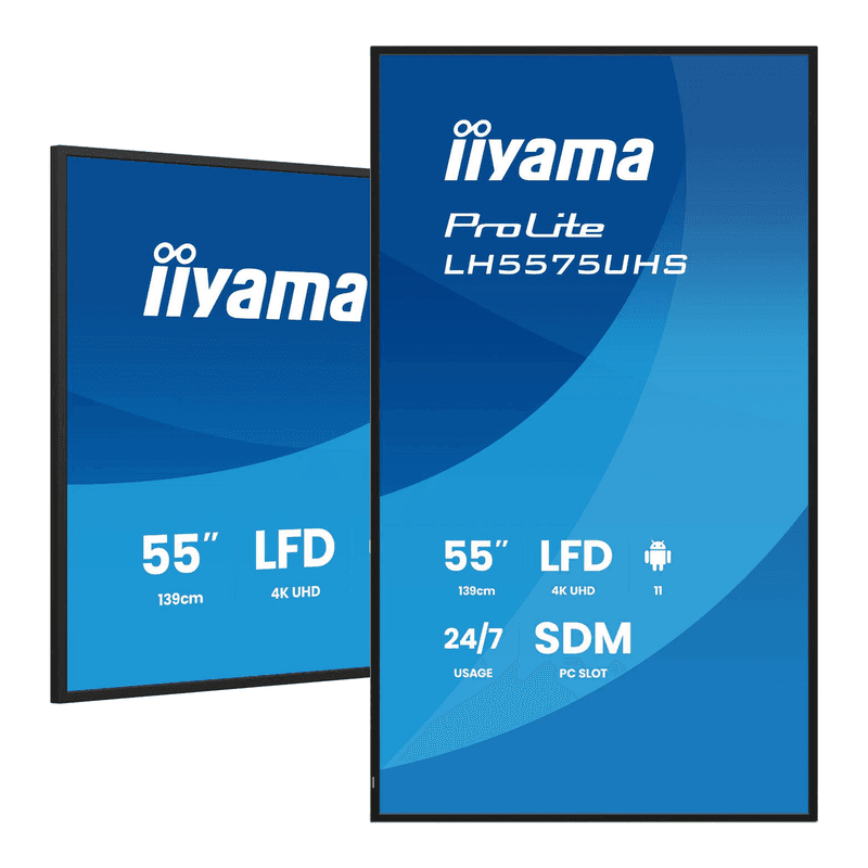iiyama LH5575UHS-B2AG 138,7 cm 4K UHD professioneel digitaal signage display met Android OS, FailOver en Intel SDM-slot, 24/7, 500 cd/m², zwart — afbeelding 1