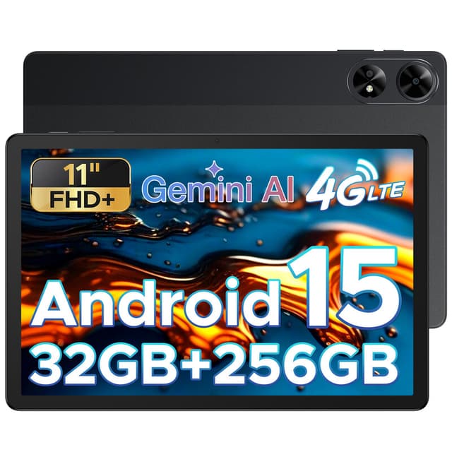 DOOGEE Tab G6 Plus Android 15 tablet, 11 inch, AI, FHD+, 32 GB RAM + 256 GB ROM, 8000 mAh, octa-core, Widevine L1, 5G Wi-Fi, Bluetooth 5.0, GPS, met simkaartsleuf, zwart