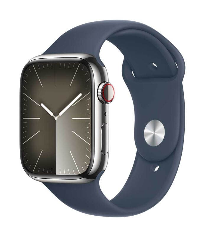Apple Watch series 9 GPS + Cellular 41 mm zilverkleurige roestvrijstalen behuizing met stormblauwe sportband - M/L — afbeelding 1