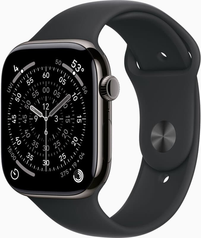 Apple Watch Series 11 GPS + mobiel netwerk, 46 mm, slate titanium behuizing met zwarte sportband - S/M — afbeelding 1