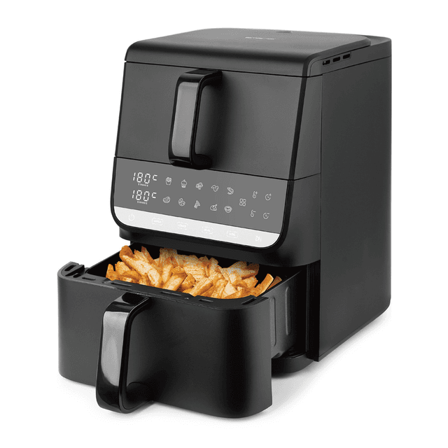 Emerio AF-133542, heteluchtfriteuse met dubbele zone, 10 L (3,5 L + 6,5 L), digitaal display, zwart