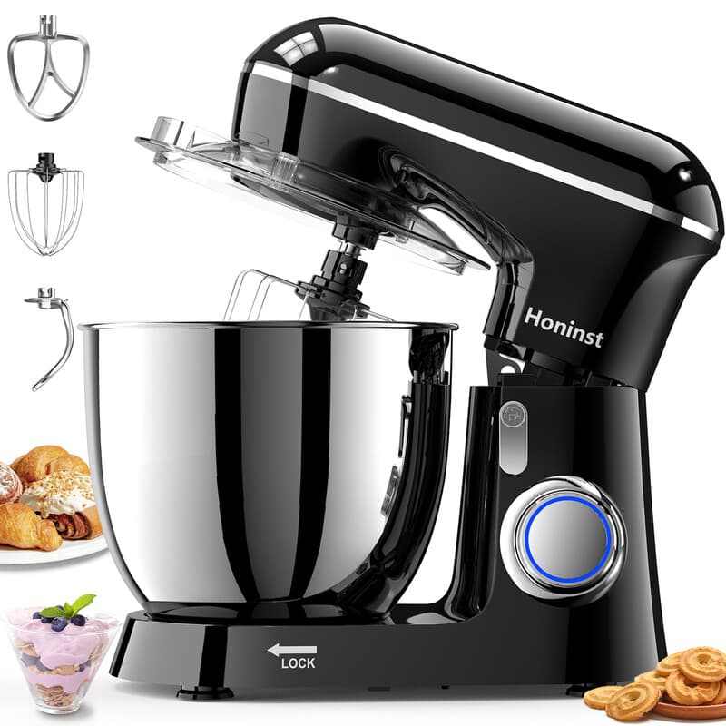 Honinst Staande Mixer, 6,5QT 10-Snelheids Kantelkop Elektrische Staande Mixer, 3-in-1 Keukenmixer met Kom, Deeghaak, Garde en Klopper, Voedingsmixer voor Bakken, Taart en de meeste Thuiskoks — afbeelding 1