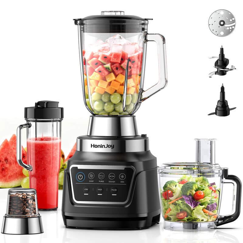 HoninJoy All-in-One Blender & Keukenmachine, 10-in-1 Professionele Blender voor Smoothies, Ijs Crush, Deegbereiding, Hakken, Malen, Snijden & Raspelen, Vaatwasserbestendig voor Keuken en Huishoudelijk Gebruik — afbeelding 1