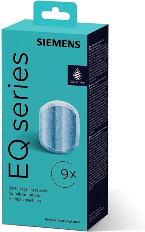 Siemens TZ80032A ontkalktabletten, 9 stuks, corrosiebestendig, geschikt voor EQ-serie volautomatische koffiemachines en ingebouwde volautomatische koffiemachines.