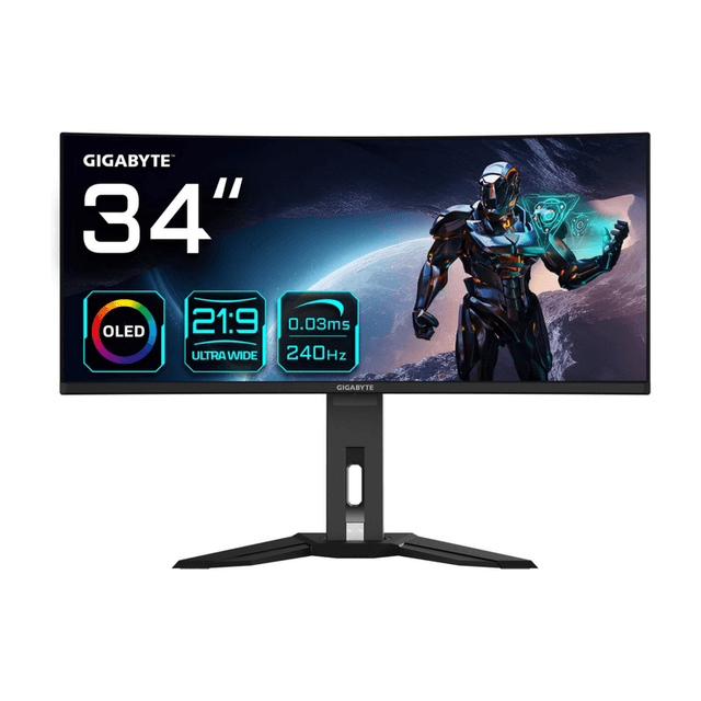 Gigabyte MO34WQC2 34" OLED WQHD curved gamingmonitor - 3440 x 1440, 240 Hz, 0,03 ms, KVM, 250 cd/m², FreeSync Premium Pro, DisplayHDR True Black 400, HDMI 2.1, DisplayPort 1.4
