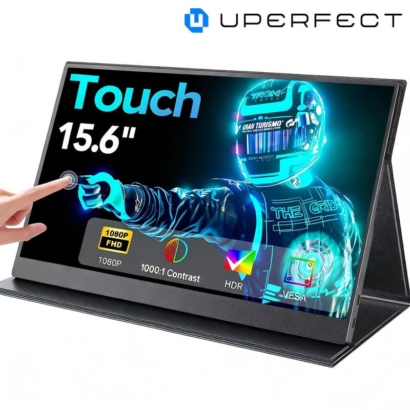 UPERFECT 15,6 inch draagbare touchscreen-monitor voor laptop, 1080p, mini HDTV, USB-C, VESA-compatibel, geschikt voor laptop/telefoon/gameconsole — afbeelding 1