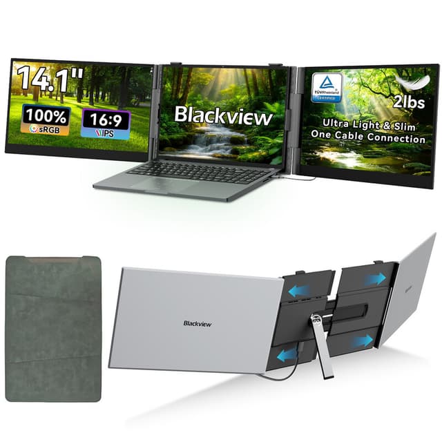 Blackview DCM6 PRO draagbare monitor, 14 inch dual-screen laptop extender, Full HD, drie-schermen laptop monitor, compatibel met 13–17,3 inch laptops