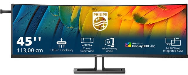 Philips gebogen bedrijfsmonitor 45B1U6900C/00, 44,5 inch, 5120x1440, 32:9, 450 cd/m², 4 ms, HDMI, DisplayPort, USB, audio-uitgang