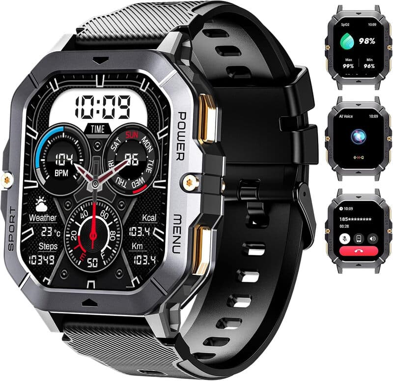 OUKITEL BT101 Zwarte Smartwatch-2,02 Inch | Bluetooth Bellen | Waterbestendige Fitness Tracker 410mAh | 100+ Sportmodi | Android & iOS Geschikt — afbeelding 1