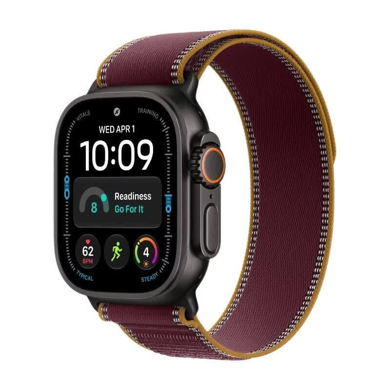Apple Watch Ultra 4 - GPS + Cellular - 49 mm - zwarte titanium kast met bordeauxrode Trail Loop (S/M) — afbeelding 1