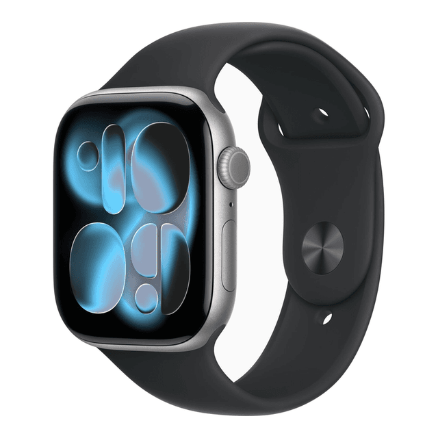 Apple Watch Series 11, 46 mm, GPS + Cellular, Aluminium, Sportband S/M, Grijs (Zwart)