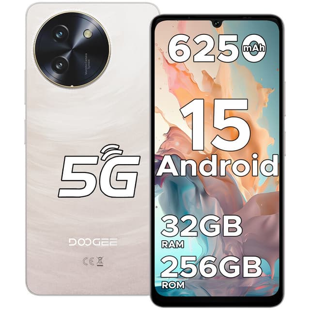 DOOGEE Note 59 Pro smartphone, 32 GB RAM + 256 GB, 6250 mAh batterij, 6,75" 120 Hz display, NFC, goud