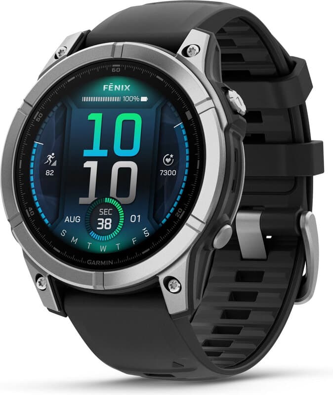 GARMIN Fenix E - 47 mm, AMOLED, Roestvrij staal, Zwarte siliconen band — afbeelding 1