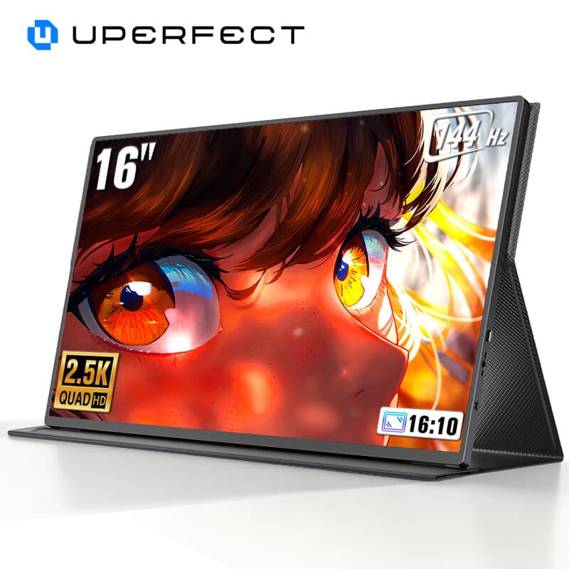 UPERFECT 16" 2K 144Hz draagbare monitor met 2560 x 1600, 16:10, 1200:1, 450 nits QLED-scherm, Mini HDMI, Type-C, voor pc, laptop, mobiele telefoon, Xbox, Switch, PS4/5, draagbaar scherm, VESA-montage compatibel — afbeelding 1