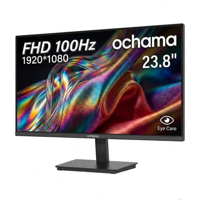 ochama Monitor 23.8 Inch Full HD 1080P, Gaming en Business Beeldscherm met 100Hz Verversingssnelheid, Ultra-Dunne Randen (3-zijdig), HDMI en VGA Aansluiting