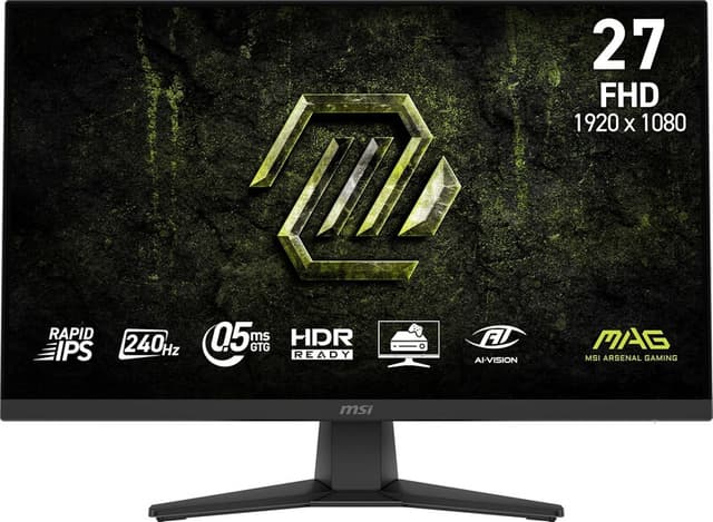 MSI mag 272F X24 27" 1920 x 1080 (FHD), 240 Hz, AMD Adaptive Sync, HDR Ready, HDMI, VGA-poort, VESA-montage, Kantelbaar, 4-zijdig dunne rand, 0,5 ms, Zwart