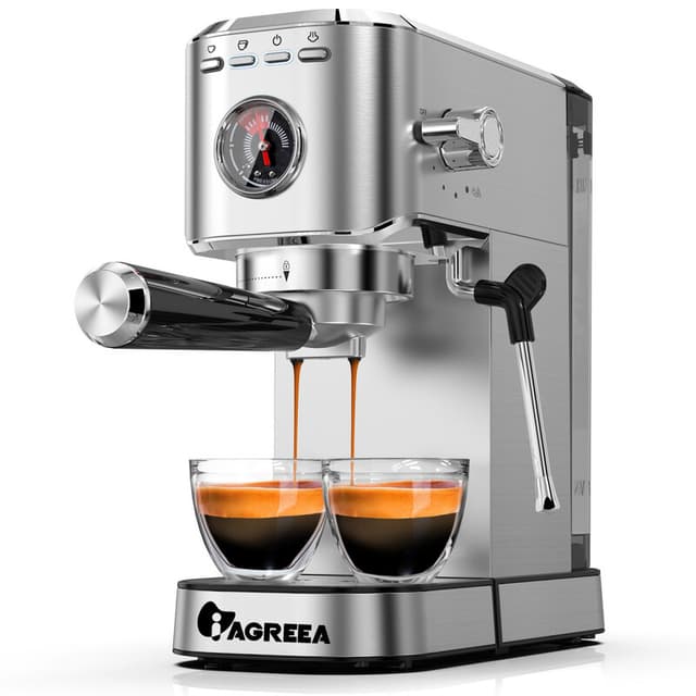IAGREEA 20 bar professionele espressomachine met manometer, stoompijpje en kopjeswarmer, koffiezetapparaat voor enkele/dubbele shot, 1,1 liter uitneembare watertank, compacte roestvrijstalen koffiezetapparaat voor thuis, geschikt voor latte, cappuccino en