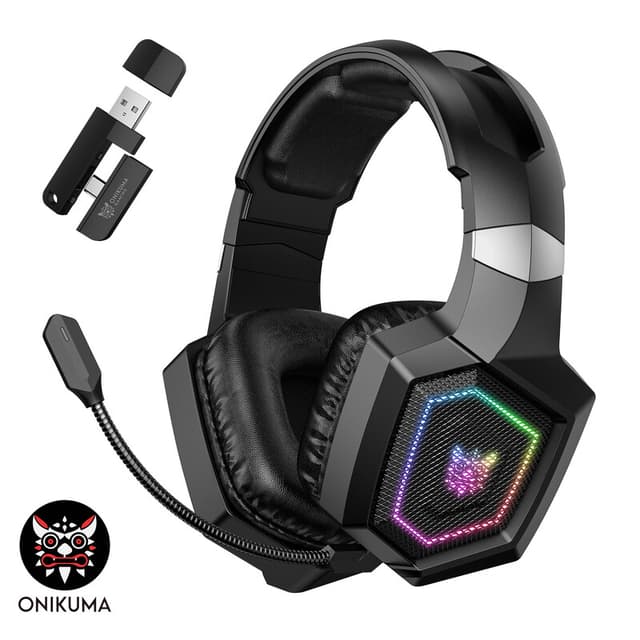 ONIKUMA GT806 Zwart, Draadloze koptelefoons, Stijlvolle triple-mode gamingheadset, RGB-verlichting, Over-ear koptelefoons, Ondersteunt 2,4G/draadloos/bedraad (triple-mode), Aanbevolen voor gaming, Verjaardagscadeau/Feestdagen cadeau/Jubileumcadeau