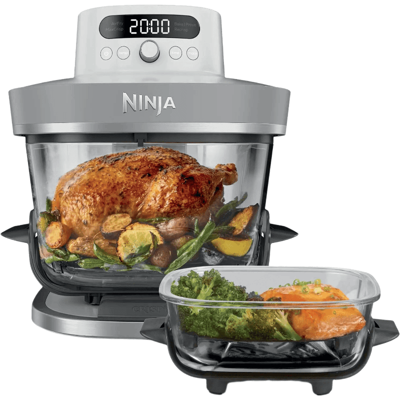 Ninja CRISPi PRO XL, glazen airfryer, 5 vooraf ingestelde kookstanden, inclusief 5,7 L en 2,3 L CleanCrisp glazen kommen met opbergdeksels, AS090EUWH wit — afbeelding 1