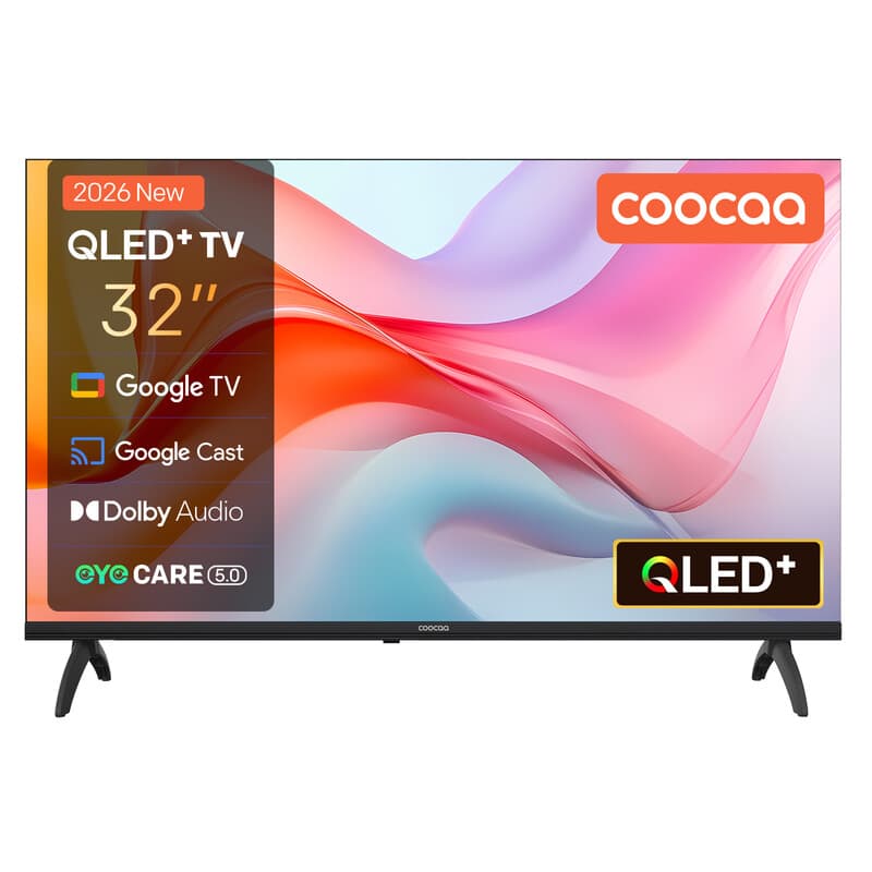 Coocaa 32 inch (80 cm) QLED smart tv met Google TV, HDR10, Dolby Audio, Bluetooth 5.1, oogzorg, Google Cast, drievoudige tuner DVB-T2/C/S2, CI+, model 32CGQG41Z (2026), energieklasse E — afbeelding 1