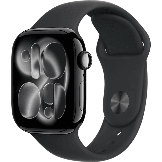 Apple Watch Series 11 GPS 42 mm kast van matzwart aluminium met zwarte sportband - M/L