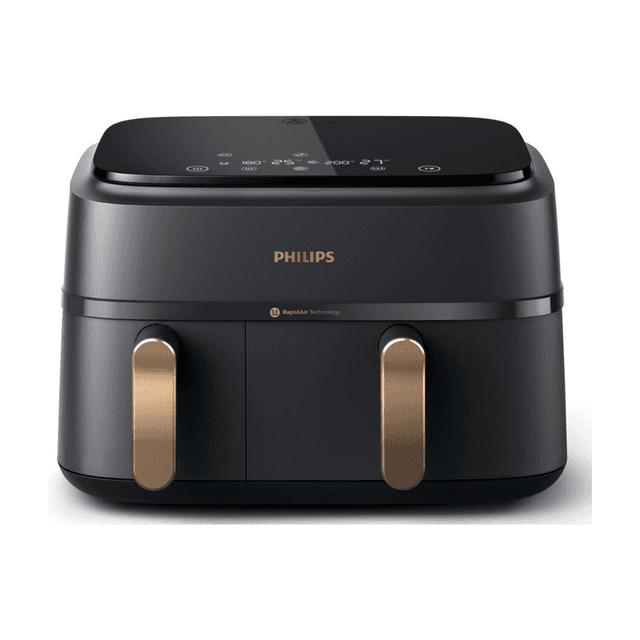 Philips 3000 Serie Dual Basket Airfryer – 9L – Zwart – Voor 6 personen – 8 Kookfuncties (NA352/04)