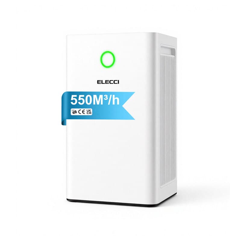 ELECCI Luchtreiniger met True HEPA-filter, voor ruimtes tot 120m², CADR 550m³/u, virusverwijdering 99,9%, verwijdert PM2.5, rook, pollen, mijten en verontreinigingen — afbeelding 1