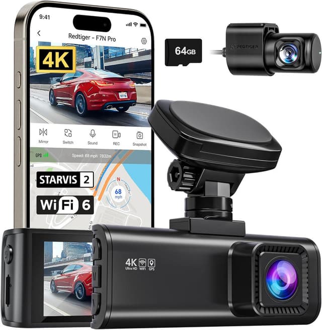 REDTIGER F7N PRO dashcam, 4K-video-opname, ingebouwde wifi en GPS, 170° gezichtsveld, met SONY STARVIS 2-sensor, nachtzicht
