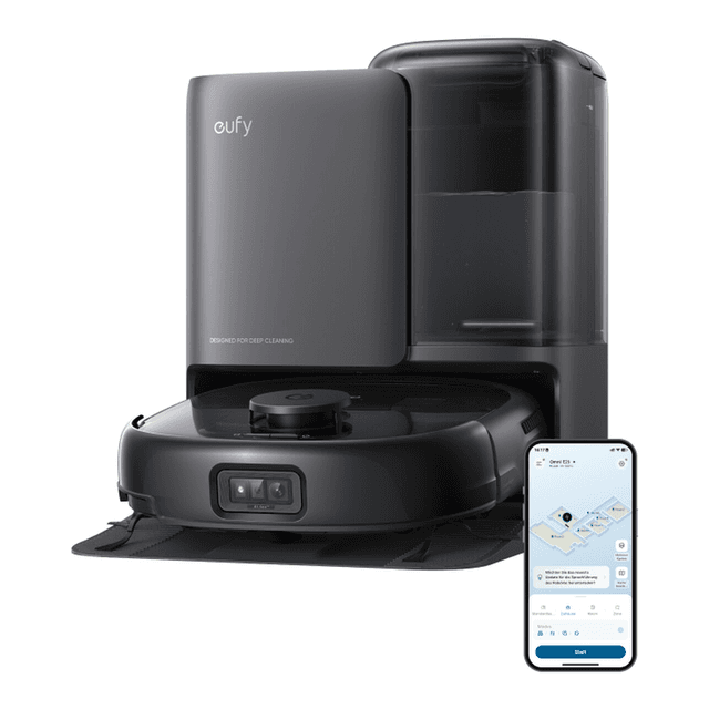 eufy Omni E25 robotstofzuiger, 2-in-1 robotstofzuiger en dweil, pakt hardnekkige vlekken aan, ongeëvenaarde zuigkracht van 20.000 Pa voor een diepe reiniging, anti-klit DuoSpiral™-borstels, CornerRover™-arm voor randreiniging