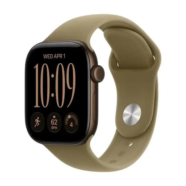 Apple Watch Series 12 GPS 42 mm donkerbronzen aluminium kast met olijfgroen sportbandje - S/M