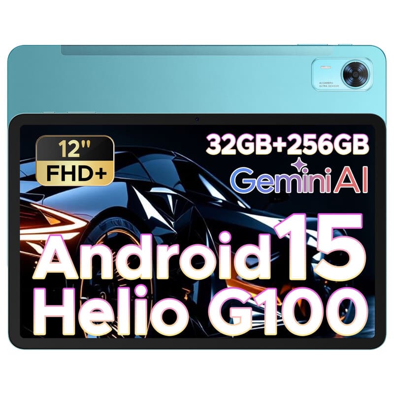 DOOGEE Tab E3+ Android 15 tablet, 12 inch FHD+, met sim-kaartsleuf, Helio G100 octa-core AI, 90 Hz gaming, 32GB+256GB/2TB, 8800 mAh, 7,5 mm ultra-dun, vier luidsprekers, Face ID, blauw — afbeelding 1