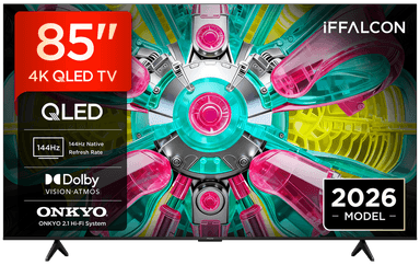 iFFALCON 85U75A 85" 4K QLED, HDR, Google TV, Dolby Vision, HDR10+&Atmos, 144Hz VRR, FreeSync Premium, Onkyo 2.1-geluid, Game Master, spraakbesturing, Google Assistant, Google Cast, AirPlay 2