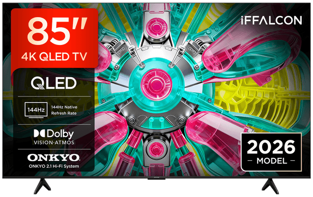 iFFALCON 85U75A 85" 4K QLED, HDR, Google TV, Dolby Vision, HDR10+&Atmos, 144Hz VRR, FreeSync Premium, Onkyo 2.1-geluid, Game Master, spraakbesturing, Google Assistant, Google Cast, AirPlay 2