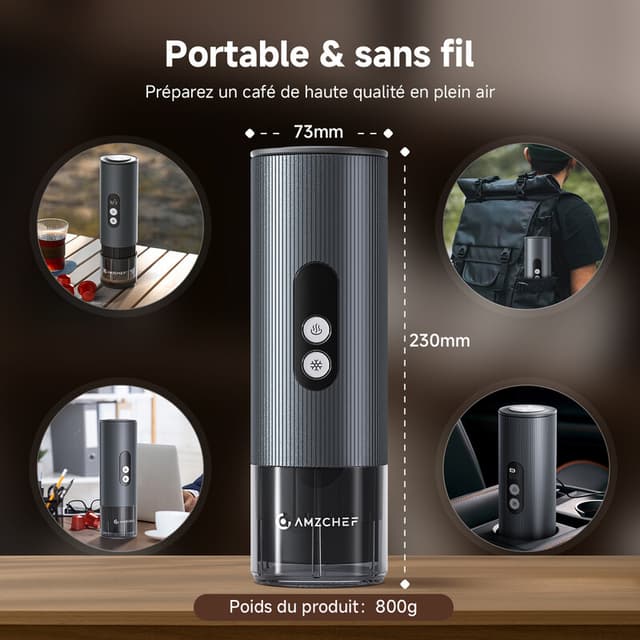AMZCHEF 2-in-1 draagbaar koffiezetapparaat | 9000 mAh oplaadbare reis-espressomachine voor NS-capsules en gemalen koffie | elektrische espressomaker met snelle verwarming en slim display voor kamperen, auto en reizen