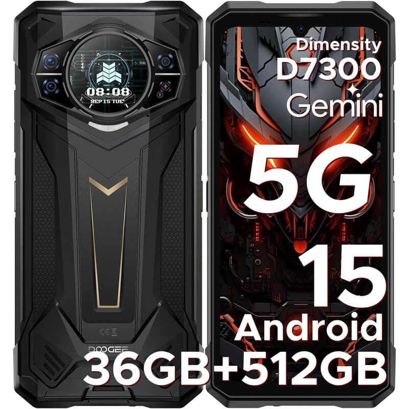 DOOGEE S200 Plus robuuste smartphone 5G, Dimensity 7300, 16 GB + 20 GB RAM + 512 GB opslag, met 1,32 inch dynamisch achterscherm, Android 15, 10100 mAh, 100 MP + 20 MP nachtzichtcamera, 6,72 inch, 120 Hz, NFC, Gemini AI — afbeelding 1