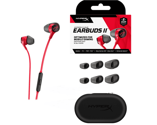 HyperX Cloud Earbuds II - gaming-oordopjes met microfoon - rood - pc/PlayStation/Xbox/Nintendo Switch/mobiele apparaten