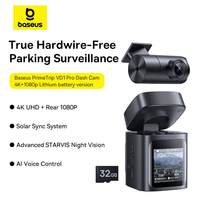 Baseus PrimeTrip VD1 Pro dashcam 4K + 1080p, lithiumbatterij-versie, Cosmin-zwart — afbeelding 1