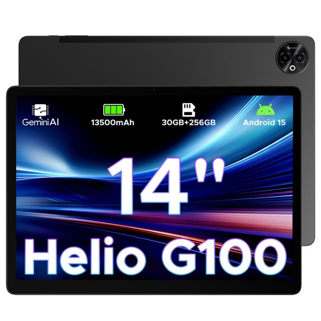 DOOGEE Tab E3 Max 14 inch tablet met Android 15, gamingtablet, 13500 mAh batterij, MTK G100 octa-core, 32 GB RAM + 256 GB ROM (2 TB TF), 2,1K (2160 x 1440) display, 16 MP + 2 MP + 8 MP, 4G LTE/5G WLAN/GPS/GMS - zwart
