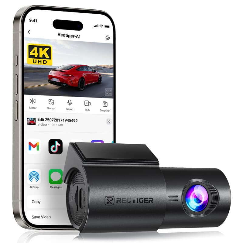REDTIGER A1 4K Mini-dashcam met wifi & app-bediening, compacte auto-camera, super nachtzicht, G-sensor, 24-uurs parkeermodus, looprecording — afbeelding 1