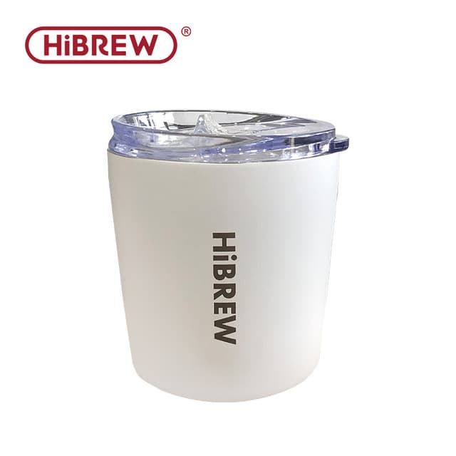 HiBREW 240 ml draagbare thermosbeker voor koffie met opvouwbaar ophangfilter, roestvrijstalen dubbelwandige vacuümgeïsoleerde koffiebeker - wit