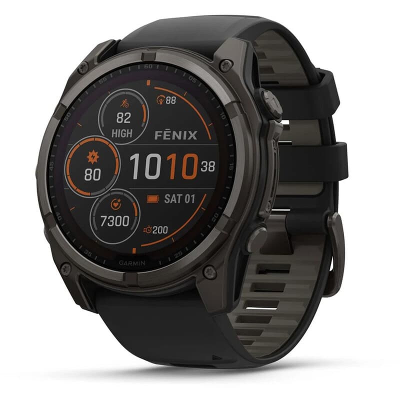 GARMIN Fenix 8 Solar 51 mm Carbon Titanium behuizing Smartwatch - Zwart siliconen bandje — afbeelding 1