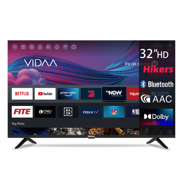 LED TV Hikers HD 32" (80 cm) Slimme TV VIDAA - DVB-T2/S2 - CI - 3xHDMI - 2xUSB - WiFi Bluetooth - Android 1 GB+8 GB - Zwart
